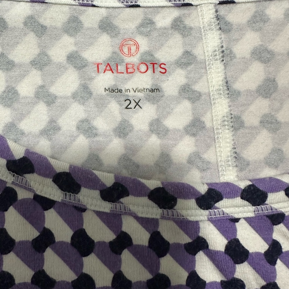 Talbots Geometric Purple and Black Top